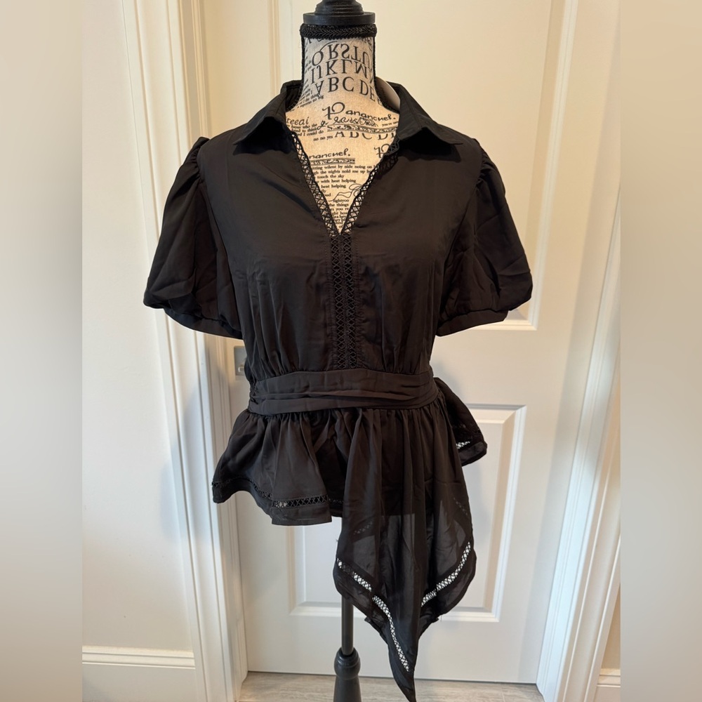 ✨ Pastel Brand Asymmetrical Blouse – Black, Size M (NWT) ✨